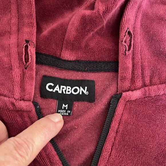 Carbon Zipper Front Hoodie Jacket - Burgundy - Size Medium - Picture 3 of 5